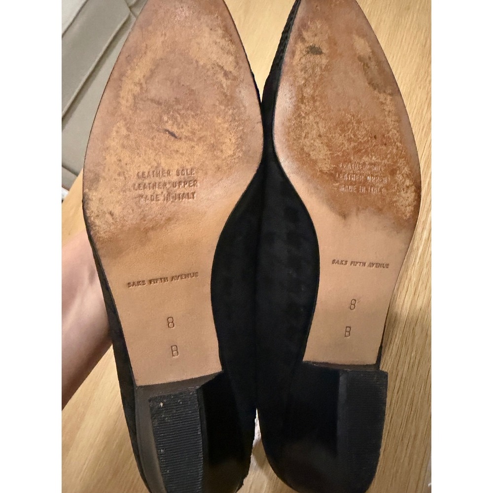 Saks Fifth Avenue Black Suede Houndstooth Pumps Low Block Heel - Picture 6 of 6